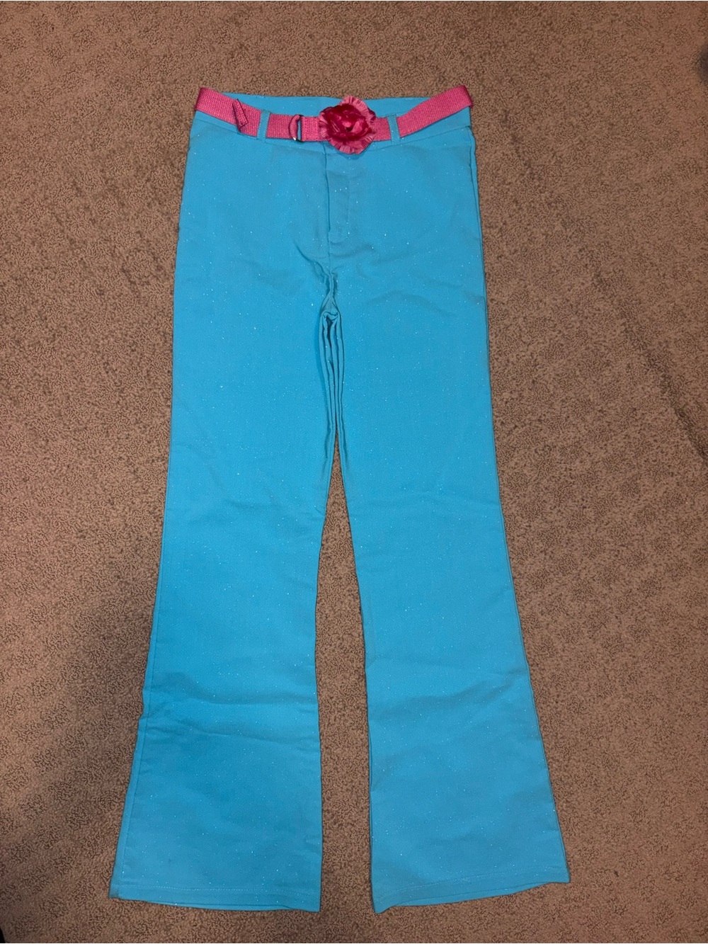 Girls Sparkle Blue Flare Joggers with Pink Belt
